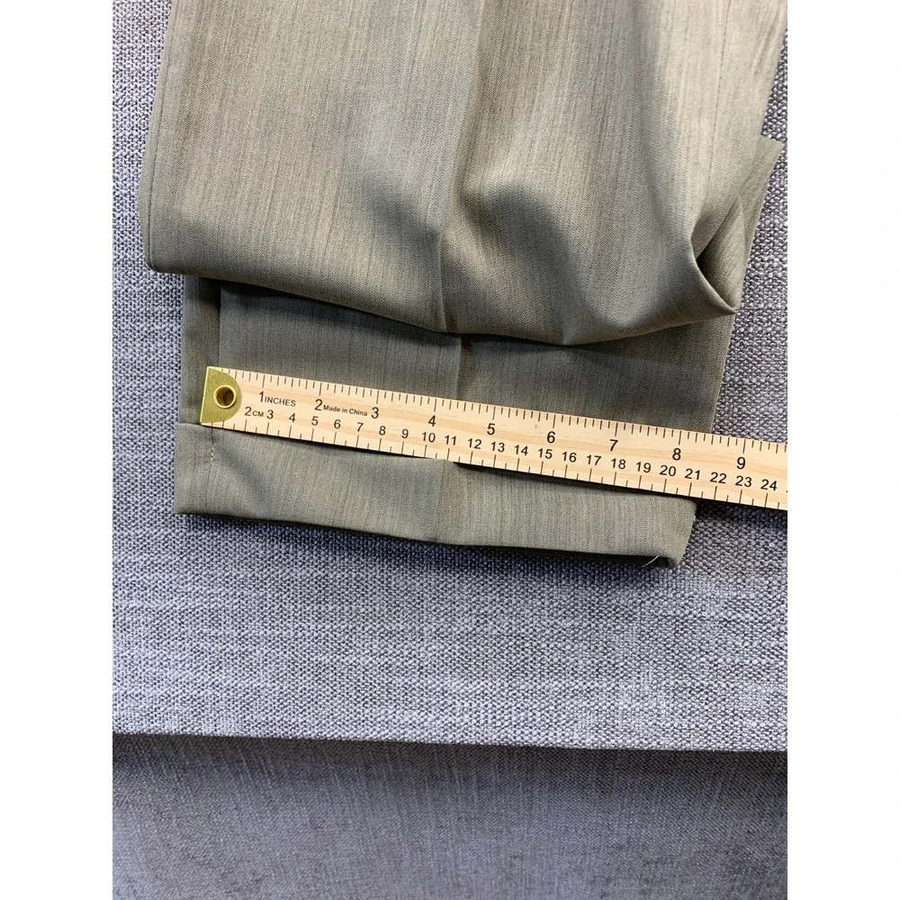 Corbin Dress Pants Mens 34 Green 150s Micro Merino Pleated Straight Leg Oxford